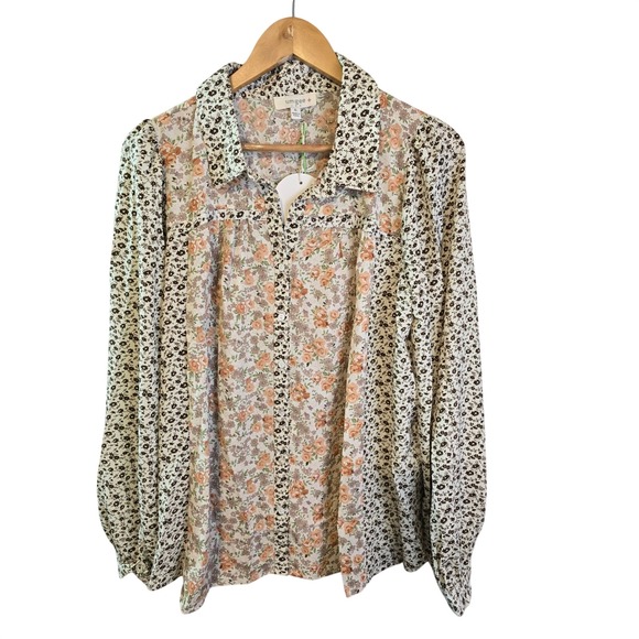 Umgee USA Tops - Umgee USA Floral Patchwork Long Sleeve Button Down Shirt Women Oversized XL New